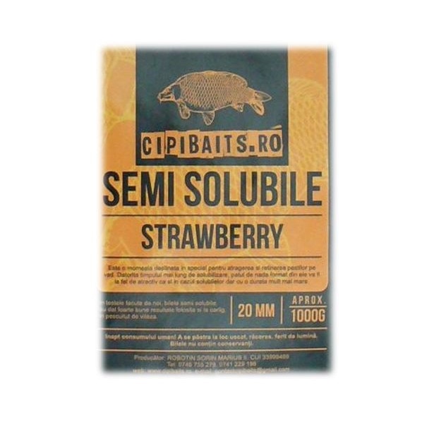 Boilies Semi Solubile Strawberry, CipiBaits, 1Kg, dimensiunea 20 mm