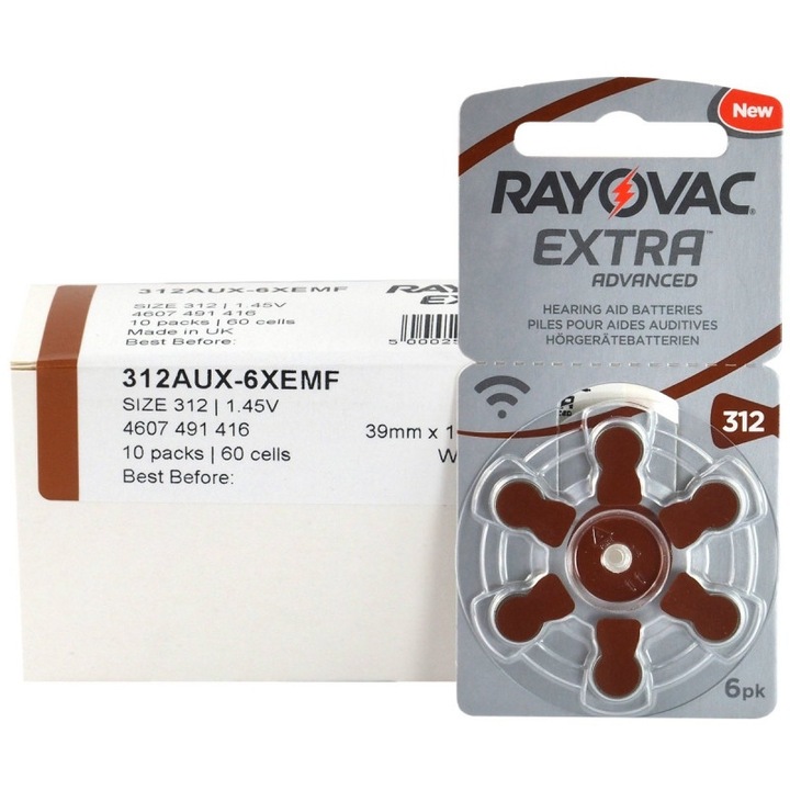 Baterii pentru proteze auditive RAYOVAC 312 Zinc-Aer 0% mercur- 10 blistere/60 bucati