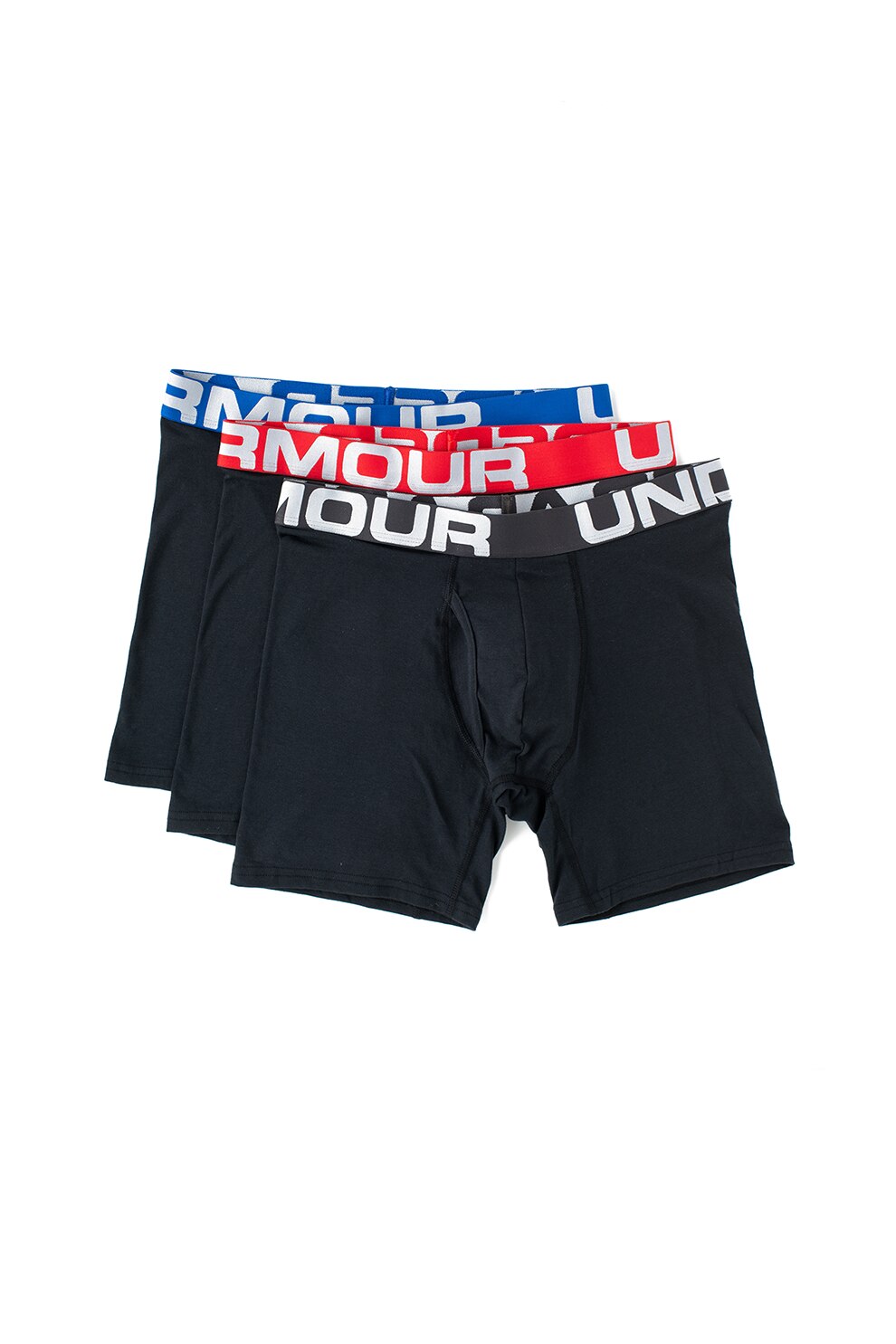 Under Armour, Set de boxeri din bumbac Charged - 3 perechi, Negru/Gri/Rosu
