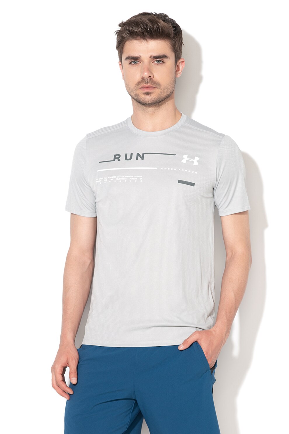 Under Armour, Tricou cambrat, pentru alergare, Gri, 2XL