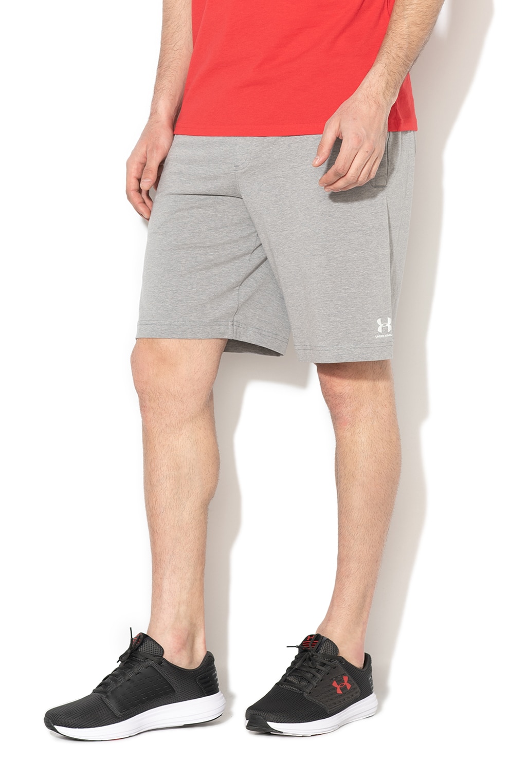 Under Armour, Bermude cu croiala lejera, pentru fitness, Gri deschis melange