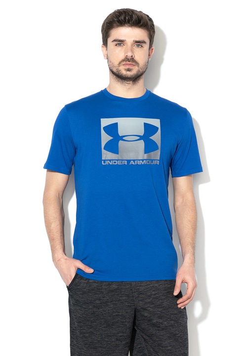 Under Armour, Tricou cu imprimeu logo pentru fitness Boxed, Albastru royal