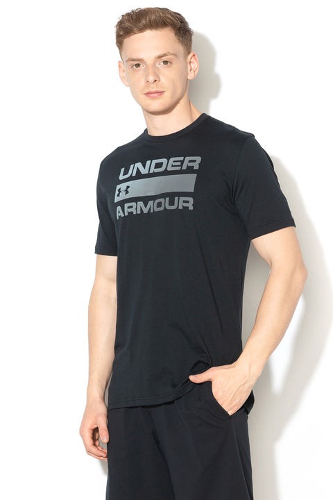 Under Armour, Tricou lejer cu logo pentru antrenament Team Issue Wordmark, Negru, Gri cenusiu, XL
