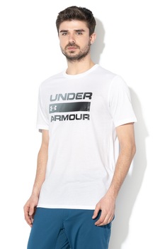 Under Armour, Tricou cu imprimeu pentru antrenament Team Issue Wordmark, Alb/Gri inchis Under Armour, Tricou cu imprimeu pentru antrenament Team Issue Wordmark, Alb/Gri inchis