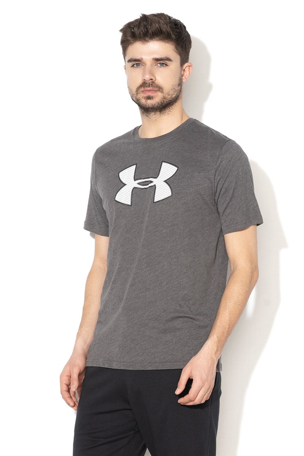 Under Armour, Tricou lejer cu imprimeu logo si HeatGear®, pentru fitness, Gri antracit