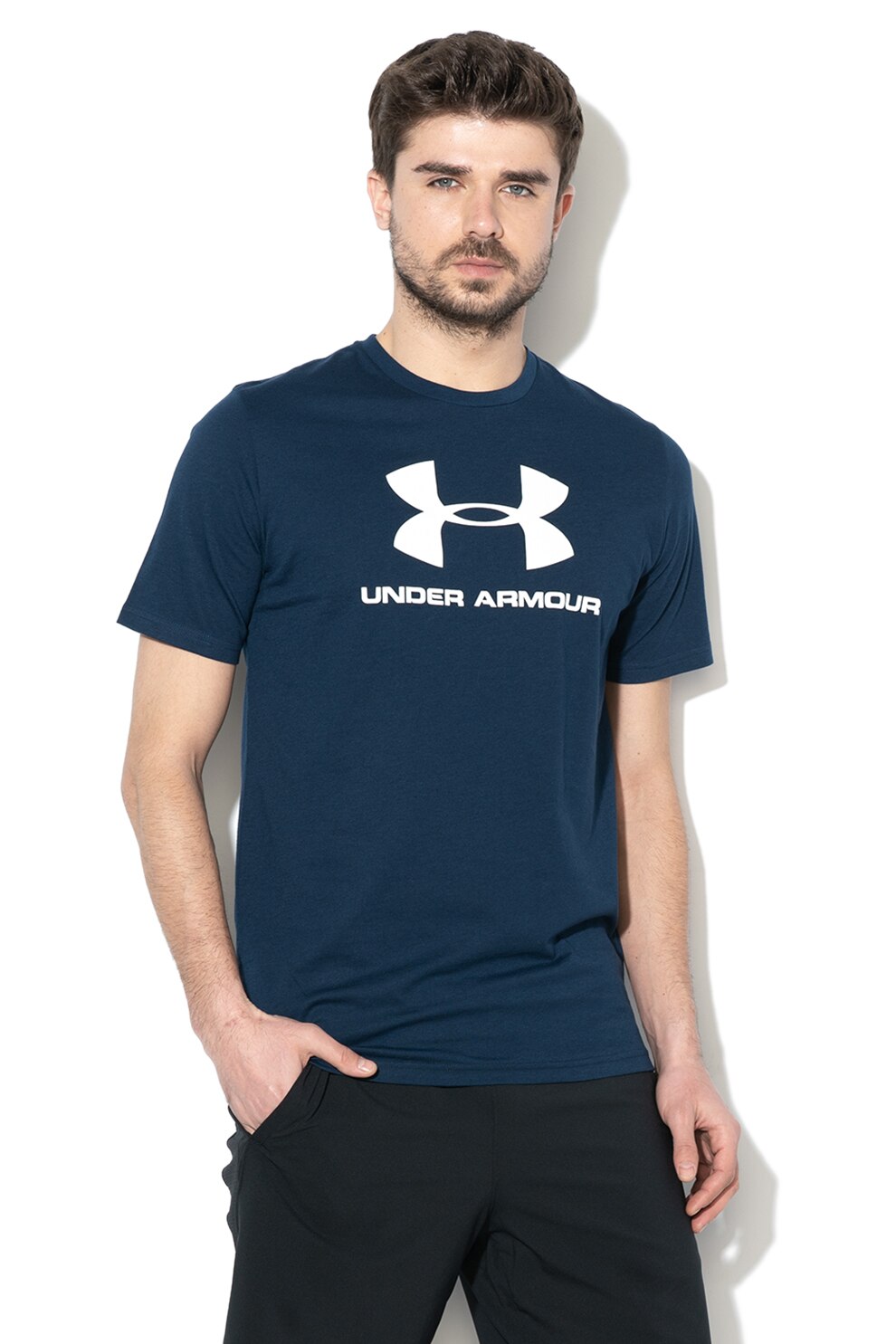 Under Armour, Tricou cu imprimeu, pentru antrenament Sportstyle, Albastru marin