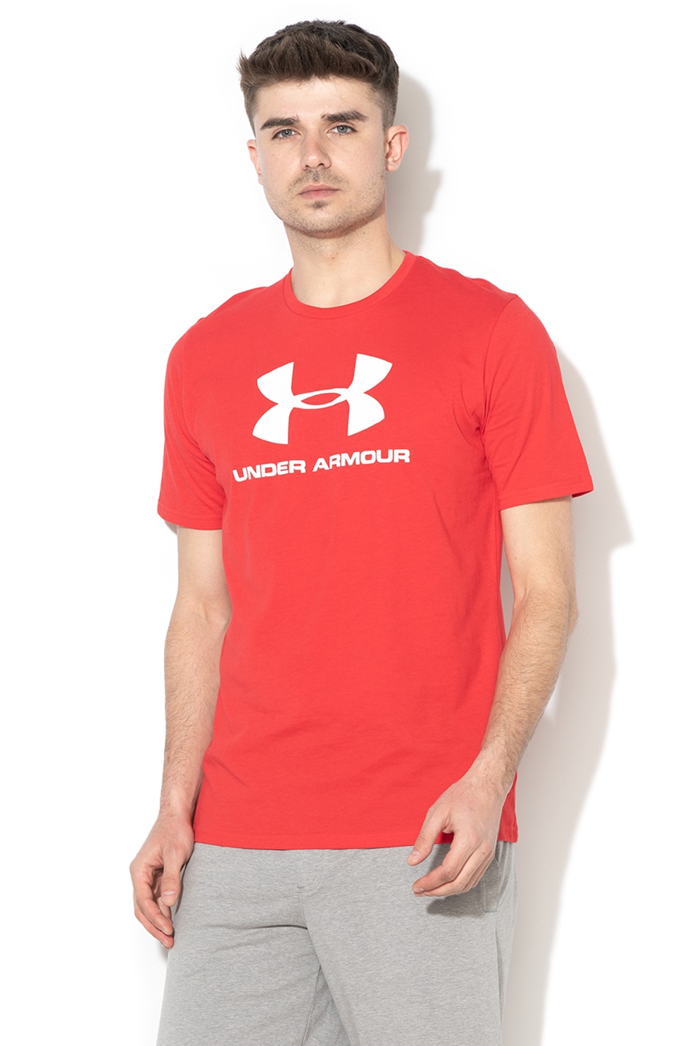 Under Armour, Tricou cu imprimeu, pentru antrenament Sportstyle, Rosu/Alb