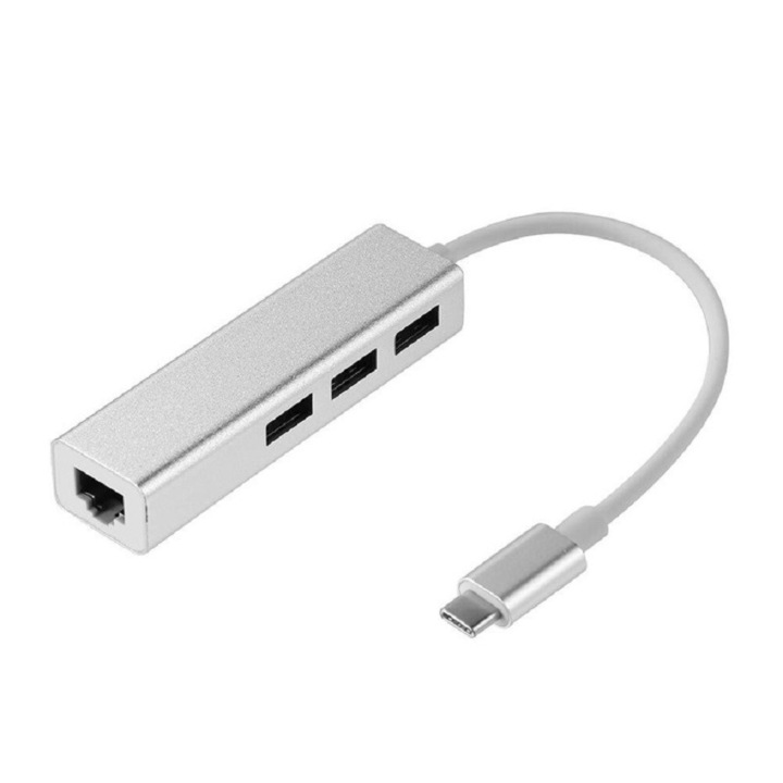 HUB HOPE R®, USB 3.0, 3 porturi, Type C, port Gigabit LAN