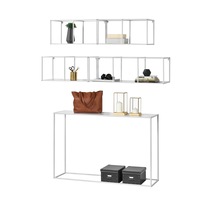 masa consola cu set 4 bucati rafturi nova encasa masa 1205 x 315 x 80 cm raft mic 595 x 31 x 305 cm raft mare 100 x 31 x 295 cm metal alb imagen 1_0_
0