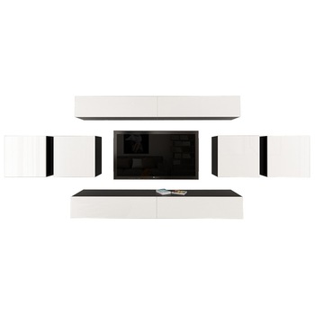 Set Mobila Living Modular Quadro 16 Negru cu usi Albe, MDF Lucios, dimensiune 440cm Set Mobila Living Modular Quadro 16 Negru cu usi Albe, MDF Lucios, dimensiune 440cm