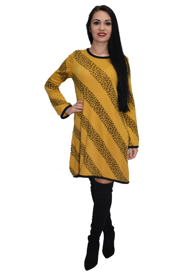 Rochie de zi cu imprimeu in dungi, D&J Exclusive, Galben