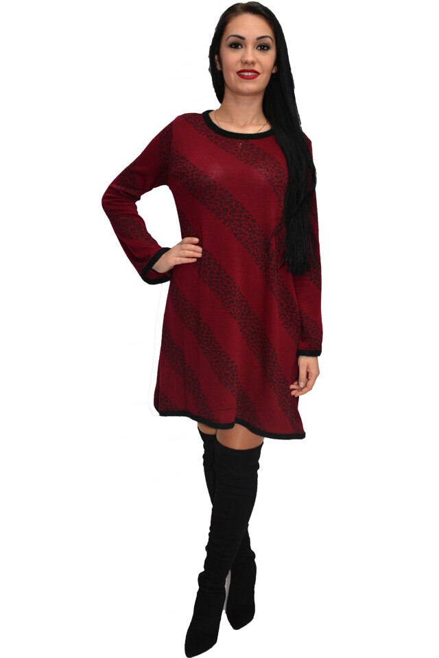 Rochie de zi cu imprimeu in dungi, D&J Exclusive, Marsala