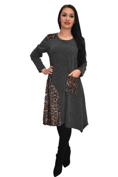 Rochie tricotata cu maneca lunga, D&J Exclusive,Gri, Gri Rochie tricotata cu maneca lunga, D&J Exclusive,Gri, Gri