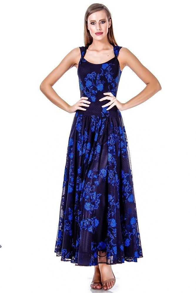 Rochie tul dantelat negru/albastru Liza Panait AV-163E