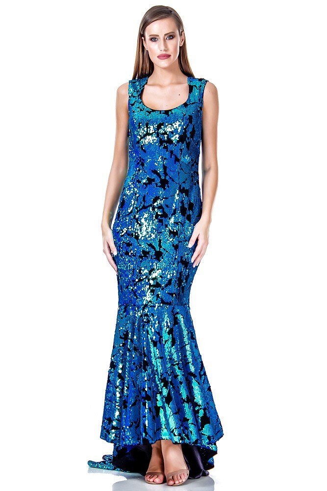 Rochie catifea neagru/albastru cu paiete Liza Panait AV-165E