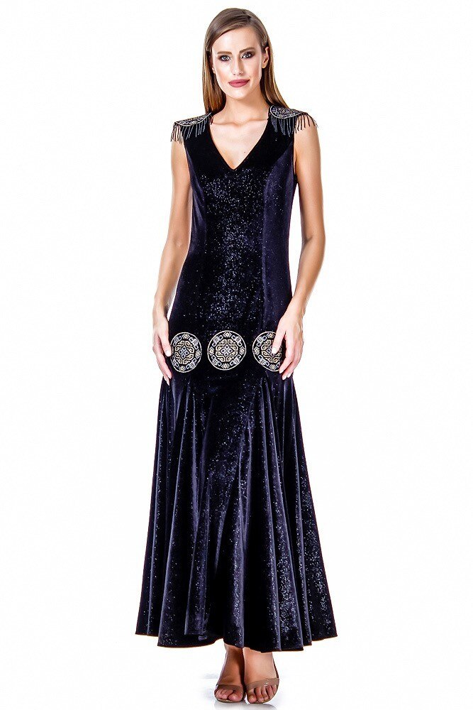 Rochie catifea neagra cu broderie Liza Panait AV-166E