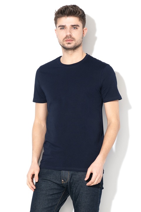 United Colors of Benetton, Tricou de bumbac cu decolteu la baza gatului, Bleumarin, XL