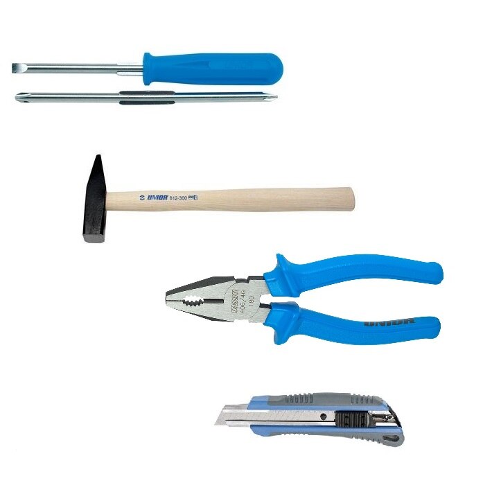 Pachet UNIOR SCCCP Surubelnita reversibila maner polipropilena, Ciocan lacatusarie, Cleste combinat, Cutter