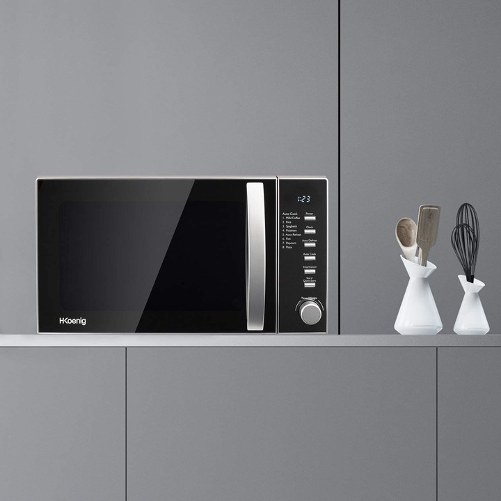 Cuptor cu microunde, H.Koenig, VIO2, capacitate 20L, compact, 6 niveluri de putere, 8 programe predefinite, 700W, functie dezghetare, timer 60 min, multifunctional, puternic, negru