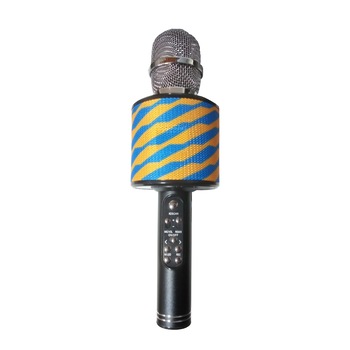 Microfon Karaoke , cu leduri multicolore , Usb , Tf card, Aux in jack 3,5 mm , culoare galben- albastru Microfon Karaoke , cu leduri multicolore , Usb , Tf card, Aux in jack 3,5 mm , culoare galben- albastru