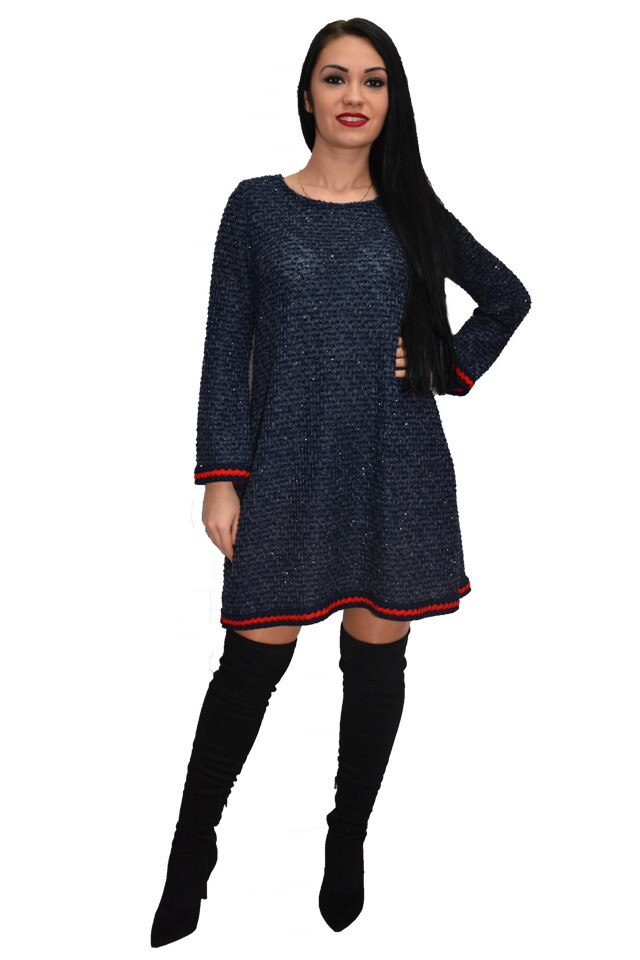 Rochie de iarna cu insertii argintii, D&J Exclusive, Albastru marin