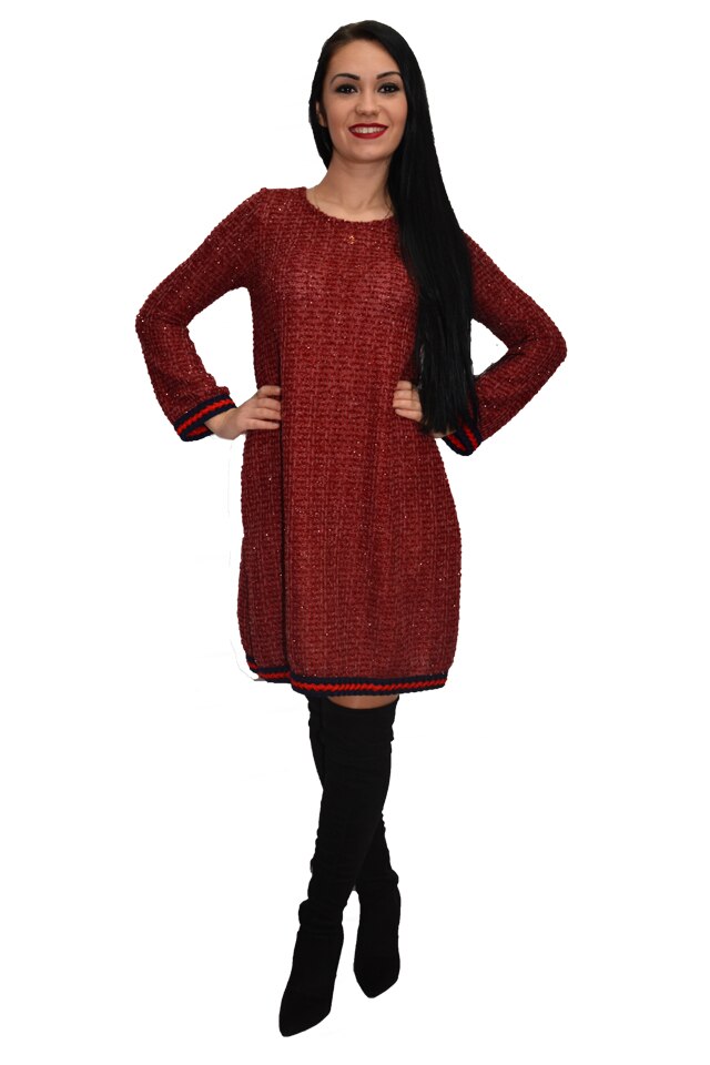 Rochie de iarna cu insertii argintii, D&J Exclusive, Marsala