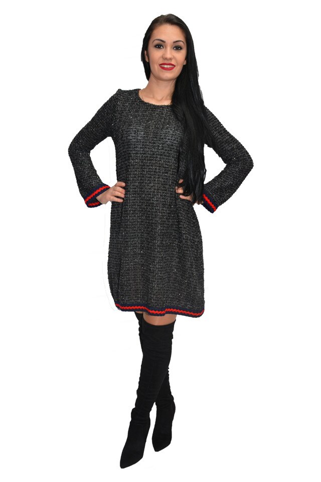 Rochie de iarna cu insertii argintii, D&J Exclusive, Gri inchis