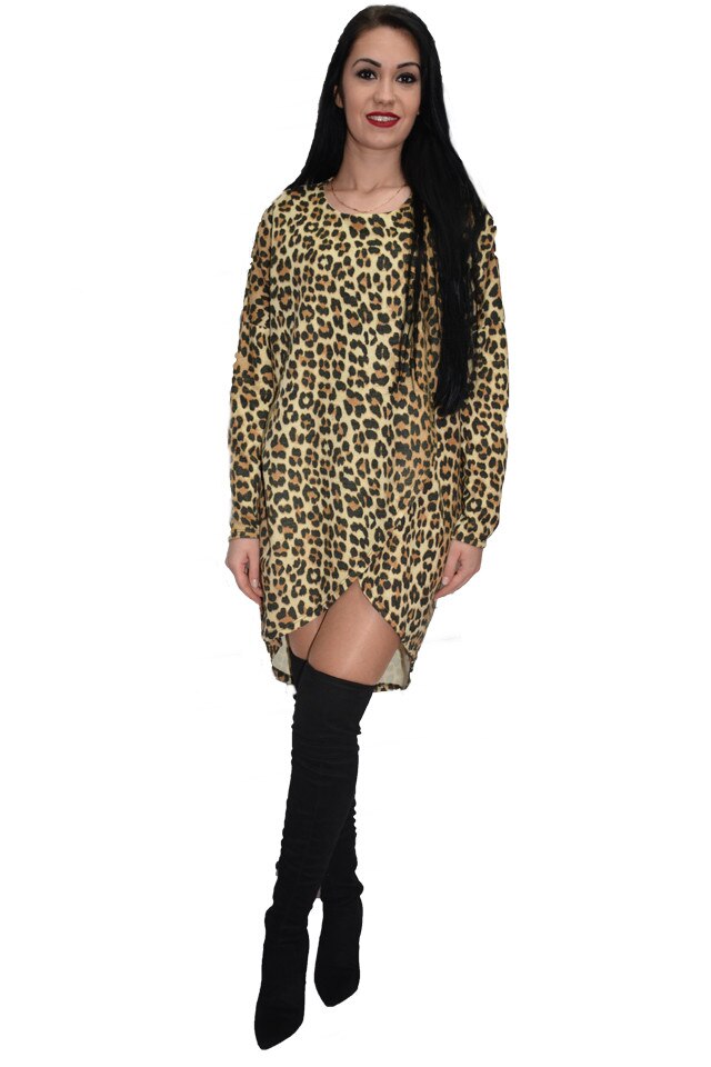 Rochie de zi cu imprimeu, D&J Exclusive, Animal print, Animal Print