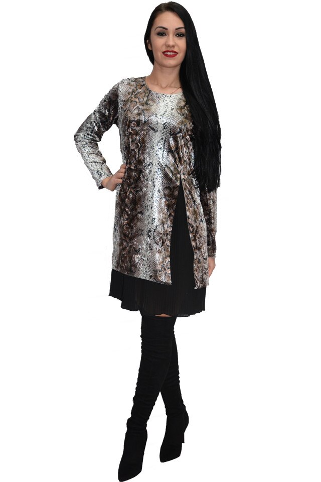 Rochie sexi din catifea cu imprimeu, D&J Exclusive, Gri-maro