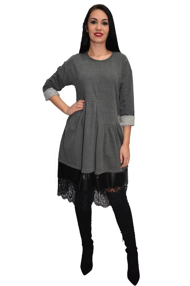 Rochie casual cu model evazat, D&J Exclusive, Gri