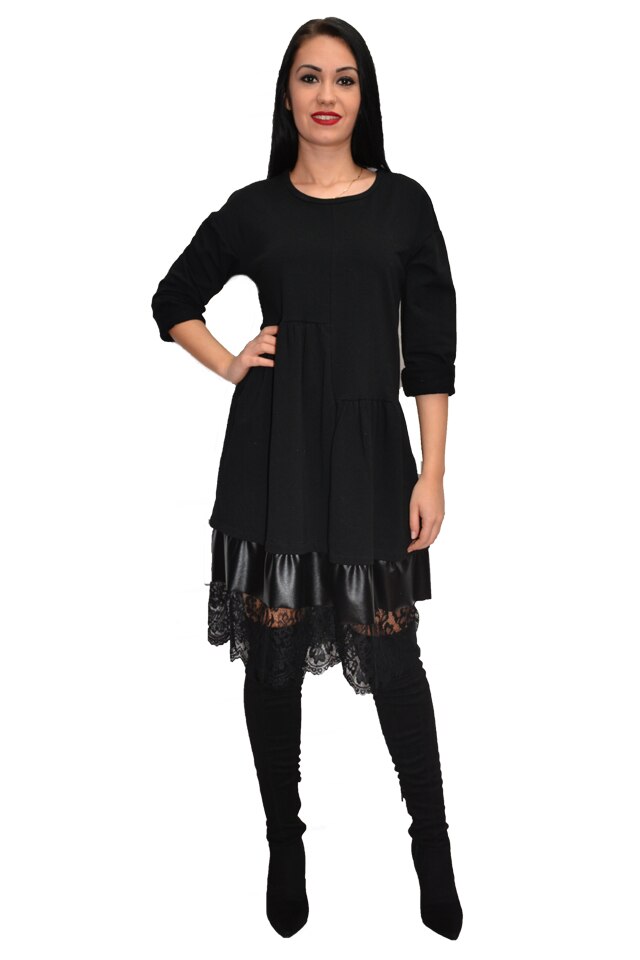 Rochie casual cu model evazat, D&J Exclusive, Negru