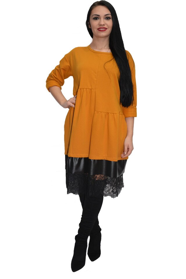 Rochie casual cu model evazat, D&J Exclusive, Galben