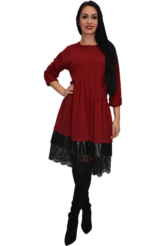 Rochie casual cu model evazat, D&J Exclusive, Marsala