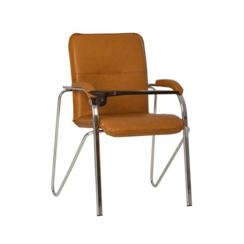 Scaun vizitator MULLER Soft cu masuta rabatabila, Aramiu piele ecologica