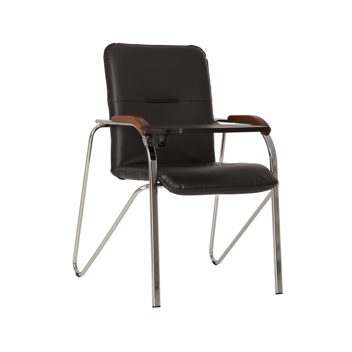 Scaun vizitator MULLER Wood cu masuta rabatabila, Negru piele ecologica