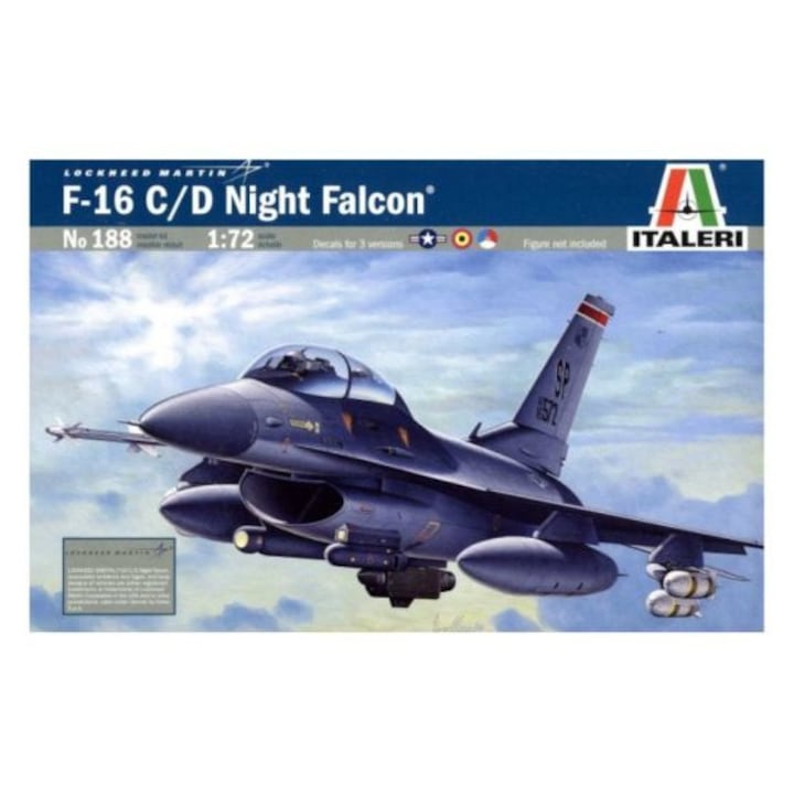 Macheta aeromodele de construit Italeri Lockheed Martin F16C/D Night Falcon 1:72 ITA 0188