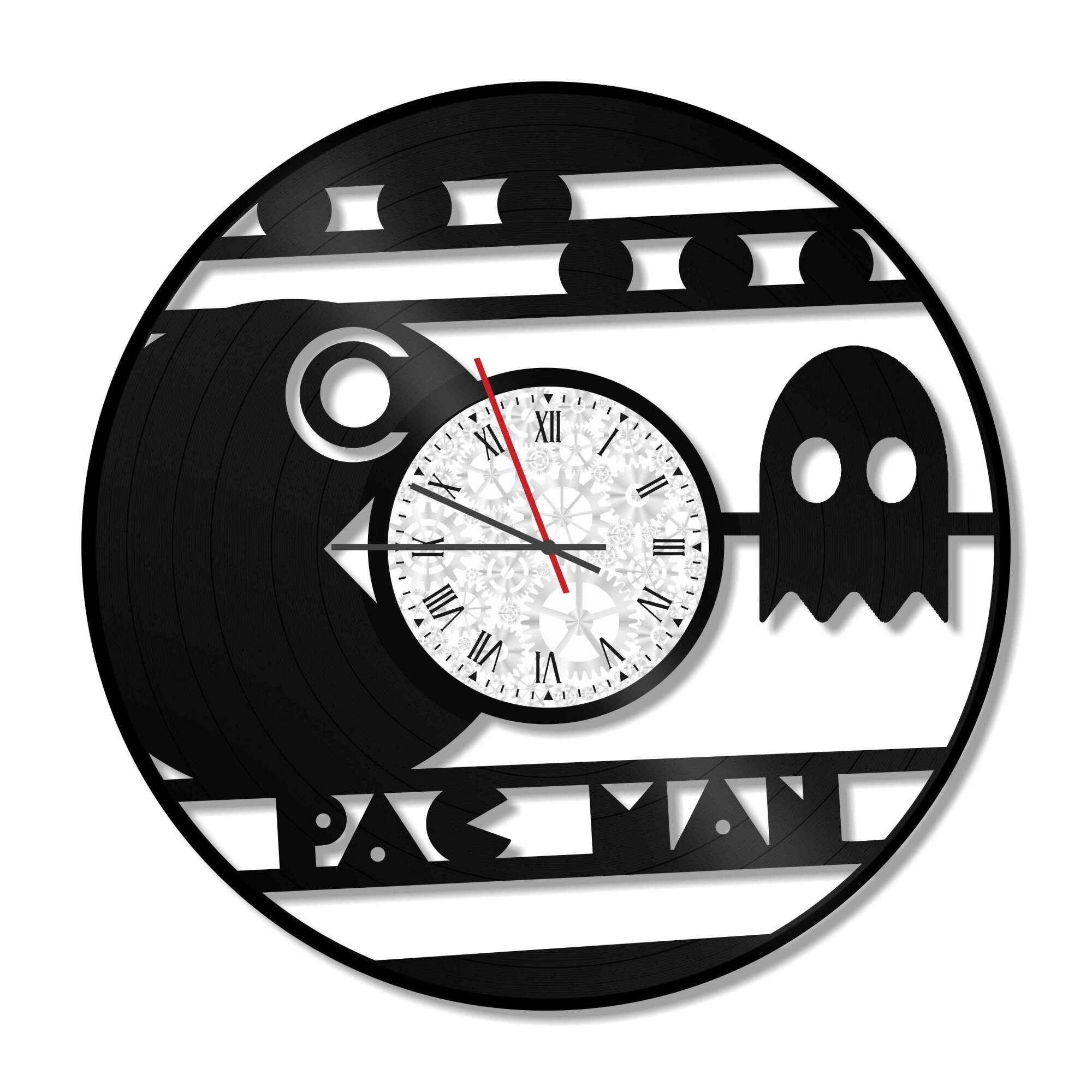 Ceas de perete Vintage din vinil Revival Vinyl Wall Clock Pac Man Joc, 30 cm diametru