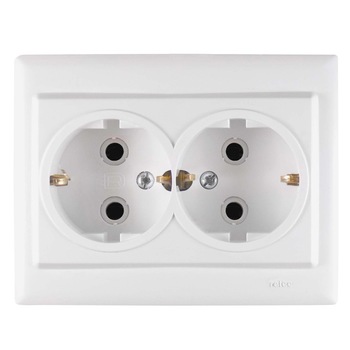 Priza dubla iMKⓇ incastrata, ceramica, rama inclusa, contact de protectie, alba, AN Priza dubla iMKⓇ incastrata, ceramica, rama inclusa, contact de protectie, alba, AN