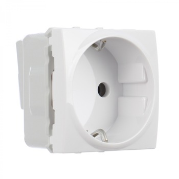 Priza simpla iMKⓇ incastrata, tensiune maxima 250V, modulara, contact de protectie, alb, AN Priza simpla iMKⓇ incastrata, tensiune maxima 250V, modulara, contact de protectie, alb, AN