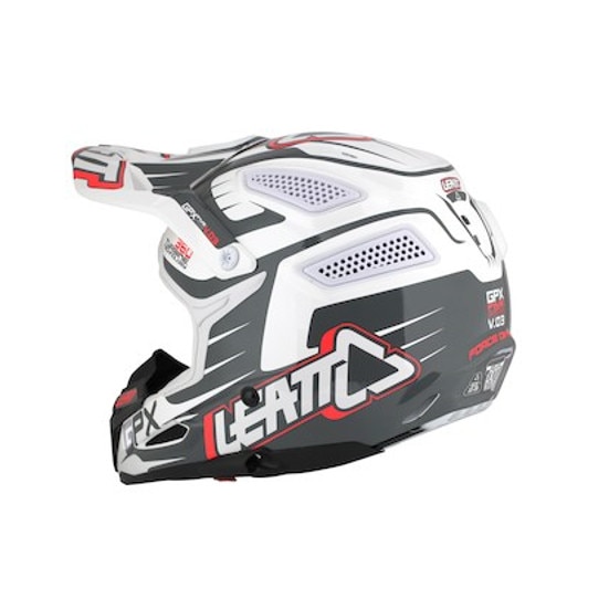 Casca moto enduro Leatt, GPX 5.5 V03, alba cu imprimeu rosu-negru, #XXL 63-64cm