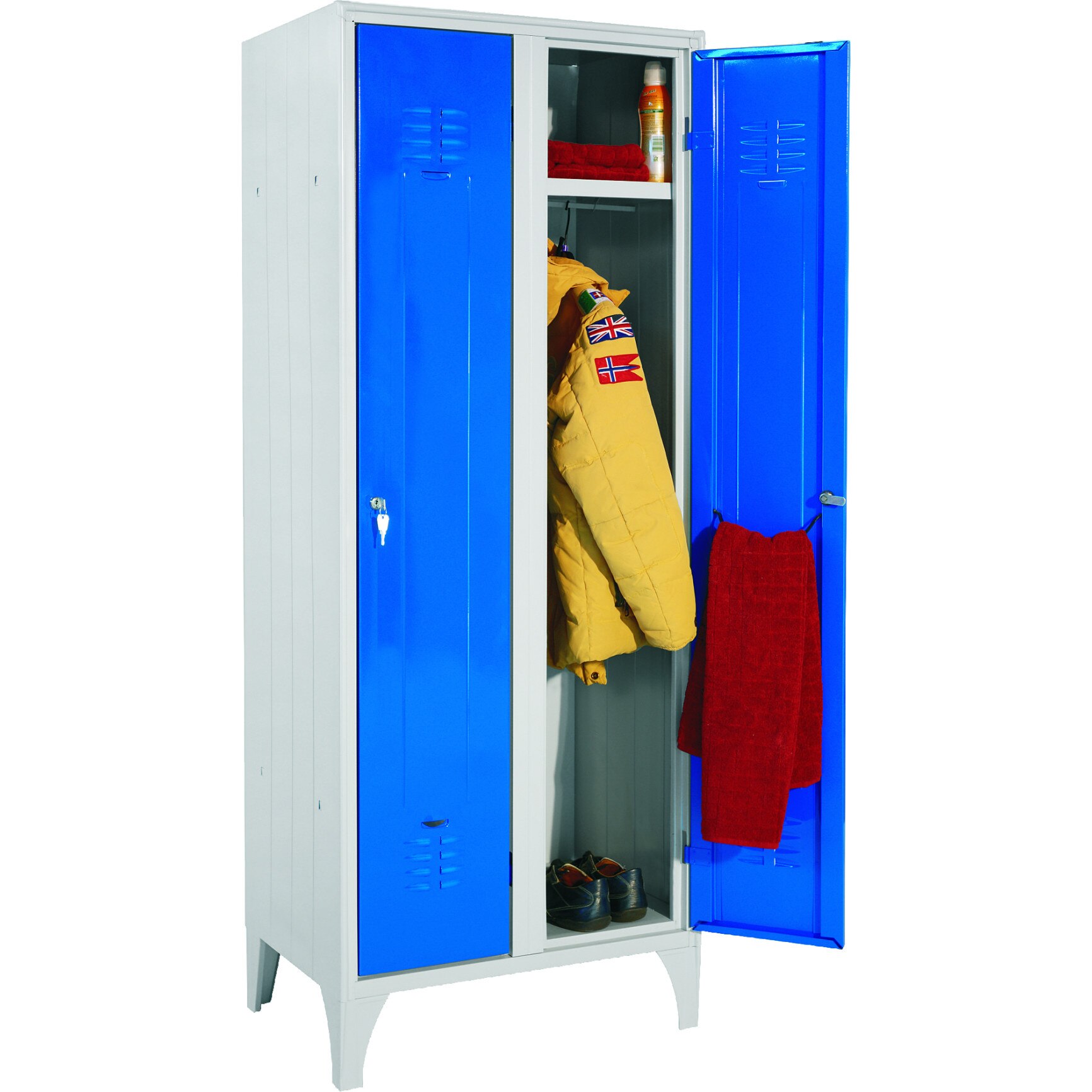 Vestiar metalic cu picioare si 3 usi color 111/03, 1050x350x1800 mm (LxlxH), albastru