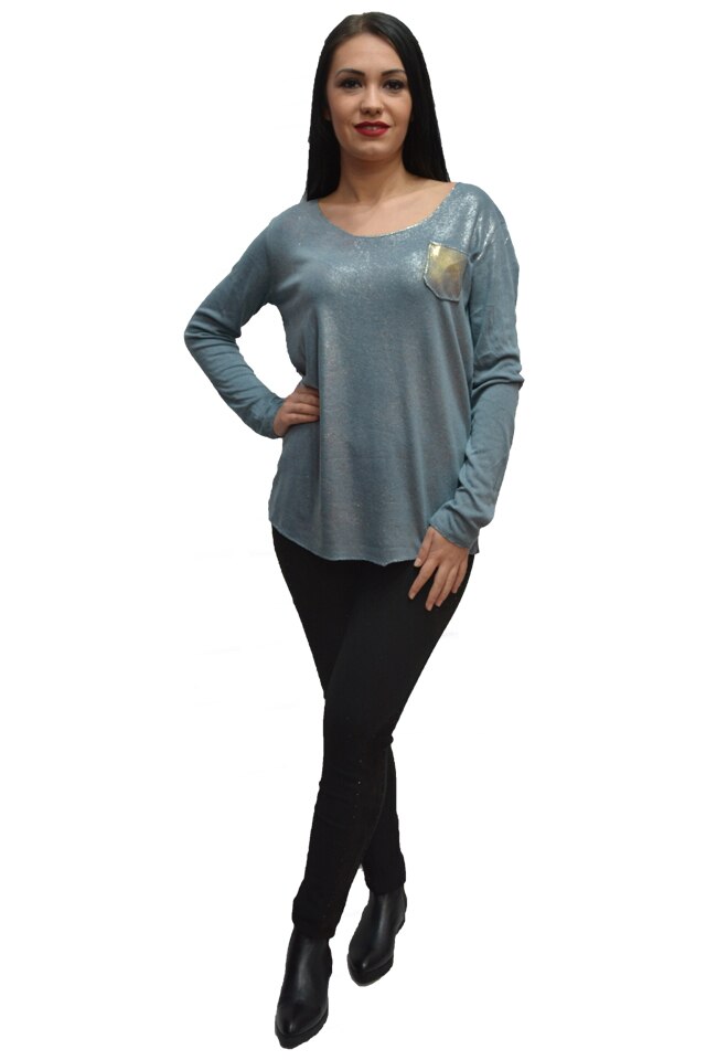 Bluza casual cu sclipici, D&J Exclusive, Albastru deschis