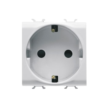 Priza Gewiss, simpla, incastrata, modulara - 2, contact de protectie, culoare alba, 45 x 45 x 45 mm Priza Gewiss, simpla, incastrata, modulara - 2, contact de protectie, culoare alba, 45 x 45 x 45 mm