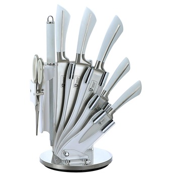 Set de 5 cutite cu ascutitor, foarfeca si suport vertical, Royalty Line, RL- KSS750, otel inoxidabil, manere albe, 8 piese Set de 5 cutite cu ascutitor, foarfeca si suport vertical, Royalty Line, RL- KSS750, otel inoxidabil, manere albe, 8 piese