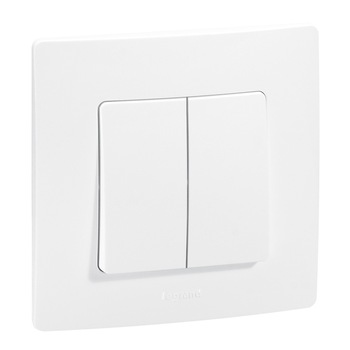 Intrerupator dublu iMKⓇ 10 A, incastrat, cu rama inclusa, alb, AN Intrerupator dublu iMKⓇ 10 A, incastrat, cu rama inclusa, alb, AN