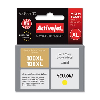 Cartus compatibil 100XL 108XL yellow pentru Lexmark 14N1071E, 13 ml, Premium Activejet, Garantie 5 ani Cartus compatibil 100XL 108XL yellow pentru Lexmark 14N1071E, 13 ml, Premium Activejet, Garantie 5 ani