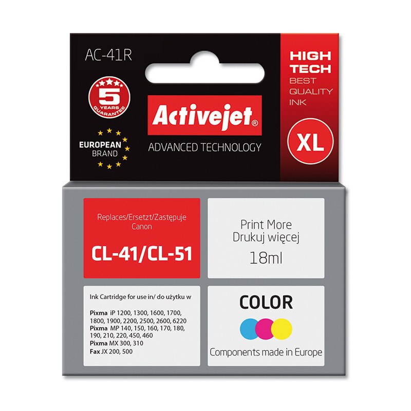 Cartus compatibil CL41 CL51 color pentru Canon, 18 ml, Premium Activejet, Garantie 5 ani