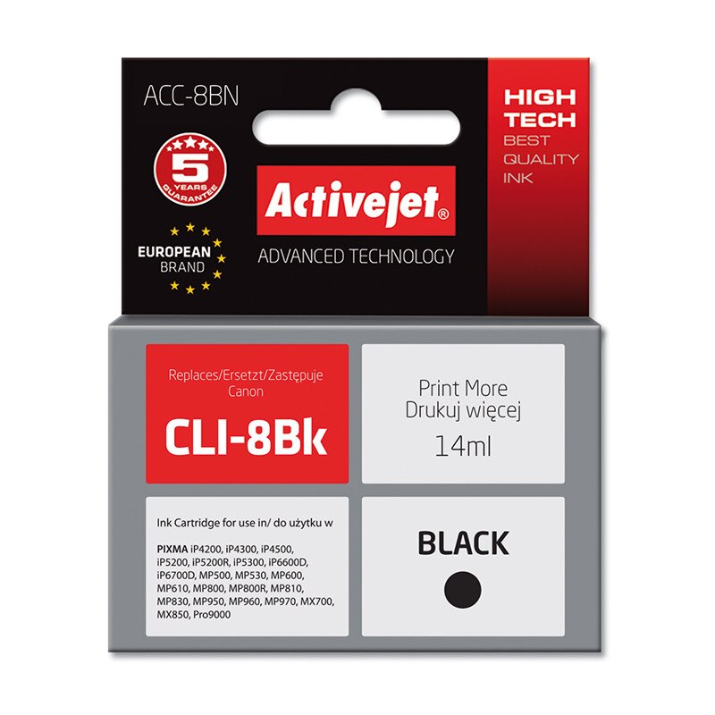 Cartus compatibil CLI-8Bk Black pentru Canon, 14 ml, Premium Activejet, Garantie 5 ani