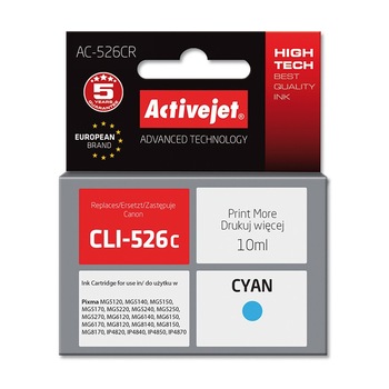 Cartus compatibil Canon CLI-526C Cyan, 10 ml, Premium Activejet, Garantie 5 ani Cartus compatibil Canon CLI-526C Cyan, 10 ml, Premium Activejet, Garantie 5 ani