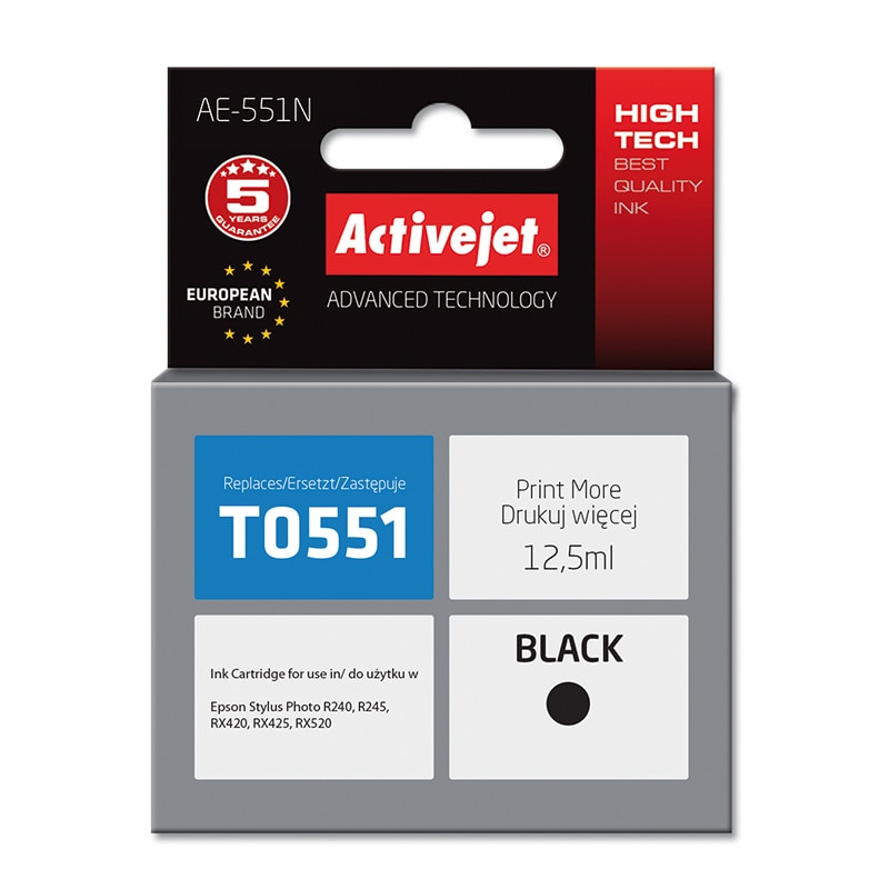 Cartus compatibil T0551 black pentru Epson C13T055140, 12.5 ml, Premium Activejet, Garantie 5 ani